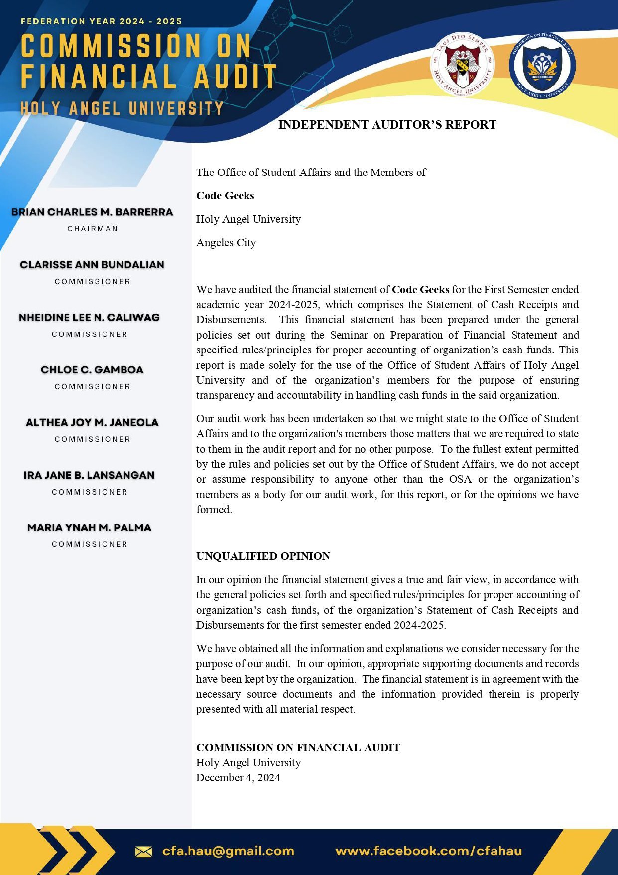 Code Geeks Unqualified Opinion | Highest Audit Rating