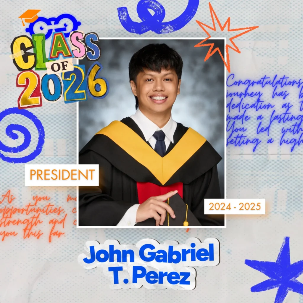 John Gabriel Perez graduation portrait, outgoing Code Geeks president