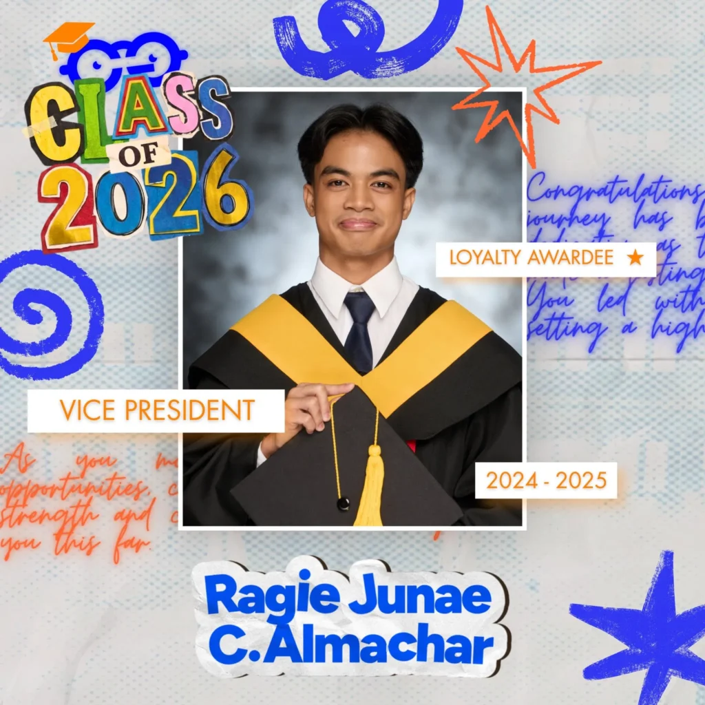 Ragie Junae Almachar graduation portrait, outgoing Code Geeks vice president