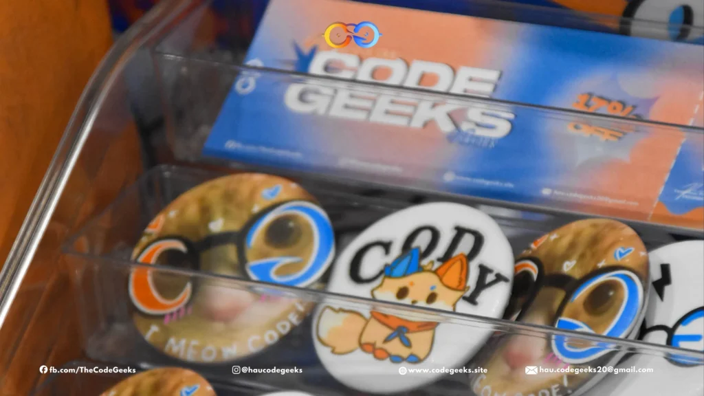 Free stickers and pins at Code Geeks Spellbound 2026 booth